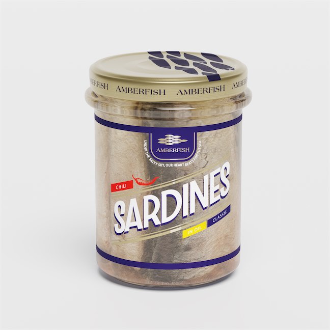 Sardines in oil with chili (190 g), Glass jar